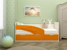 Дельфин-3 Кровать детская 3 ящика без ручек 1.6 Оранжевый глянец в Нерюнгри - neryungri.katalogmebeli.com | фото