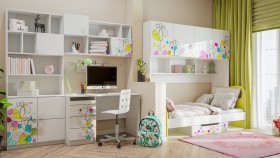 Детская комната Флер (Белый/корпус Выбеленное дерево) в Нерюнгри - neryungri.katalogmebeli.com | фото 2