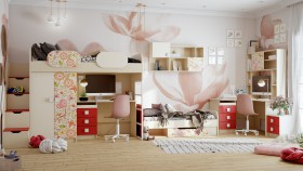 Детская комната Ретвит (Бежевый/Красный/корпус Клен) в Нерюнгри - neryungri.katalogmebeli.com | фото 3
