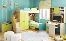Детская комната Смайли (Желтый/Голубой/Зеленый/корпус Клен) в Нерюнгри - neryungri.katalogmebeli.com | фото 2
