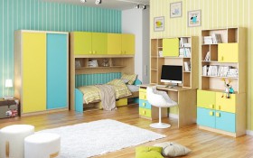 Детская комната Смайли (Желтый/Голубой/Зеленый/корпус Клен) в Нерюнгри - neryungri.katalogmebeli.com | фото 3