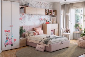 Комплект детской мебели Алина К2 Дуб мария/белый/нежно-розовый велюр в Нерюнгри - neryungri.katalogmebeli.com | фото