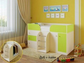 Кровать-чердак Малыш-4 Дуб молочный/Лайм в Нерюнгри - neryungri.katalogmebeli.com | фото 1