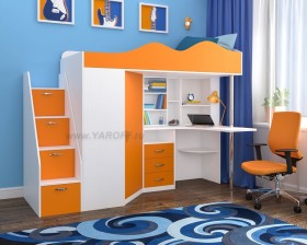 Кровать-чердак Пионер-1 Белое дерево/Оранжевый в Нерюнгри - neryungri.katalogmebeli.com | фото