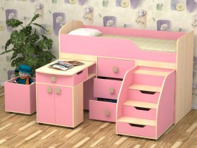 Кровать детская Фея 1.6 Дуб молочный/Розовый в Нерюнгри - neryungri.katalogmebeli.com | фото