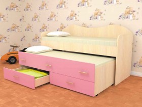 Кровать детская Нимфа двухместная 2.0 Дуб молочный/Розовый в Нерюнгри - neryungri.katalogmebeli.com | фото 1