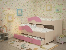 Кровать детская Радуга 1600 Млечный дуб/Розовый в Нерюнгри - neryungri.katalogmebeli.com | фото