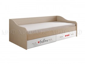 Кровать Girl Вега 0,9 м (Дуб беленый/Белый глянец/фотопечать) в Нерюнгри - neryungri.katalogmebeli.com | фото