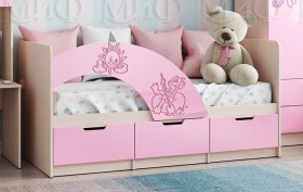 Кровать Юниор-3 ((мульт) розовый металл/дуб беленый) в Нерюнгри - neryungri.katalogmebeli.com | фото