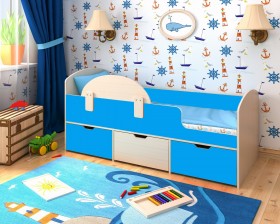 Кровать Малыш-мини с бортиком Дуб молочный/Голубой в Нерюнгри - neryungri.katalogmebeli.com | фото