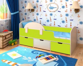 Кровать Малыш-мини с бортиком Дуб молочный/Лайм в Нерюнгри - neryungri.katalogmebeli.com | фото