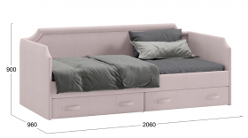 Кровать с мягкой обивкой и ящиками «Кантри» Тип 1 (900) (Велюр пудровый) в Нерюнгри - neryungri.katalogmebeli.com | фото 2