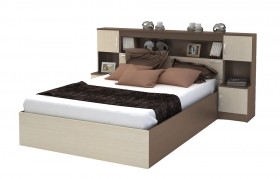 Кровать с прикроватным блоком КР 552 Спальня Basya (шимо темный/шимо светлый) в Нерюнгри - neryungri.katalogmebeli.com | фото 1