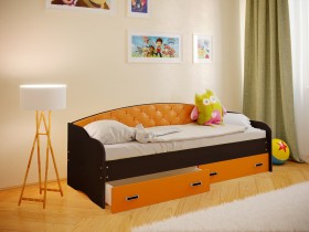 Кровать Софа-7 с мягкой спинкой (800х1900) Венге/Оранжевый в Нерюнгри - neryungri.katalogmebeli.com | фото