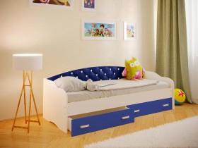 Кровать Софа-7 с мягкой спинкой со стразами (800х1900) Белый/Синий в Нерюнгри - neryungri.katalogmebeli.com | фото 1