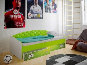 Кровать Софа-8 с мягкой спинкой фотопечать Футбол (900х1900) Белый/Лайм в Нерюнгри - neryungri.katalogmebeli.com | фото