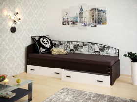 Кровать Софа-9 с мягкой спинкой с рисунком Милана (900х1900) Венге/Белый в Нерюнгри - neryungri.katalogmebeli.com | фото 1