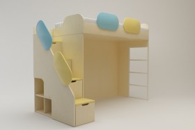 Кровать Смайли (второй ярус с лестницей/Желтый/Зеленый/Клен) в Нерюнгри - neryungri.katalogmebeli.com | фото