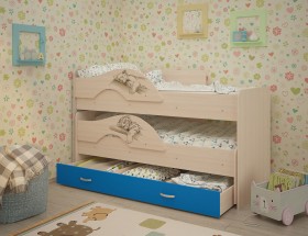 Кровать выкатная Радуга-Сафари детская 1600 Млечный дуб/Голубой в Нерюнгри - neryungri.katalogmebeli.com | фото