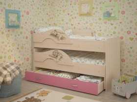 Кровать выкатная Радуга-Сафари детская 1600 Млечный дуб/Розовый в Нерюнгри - neryungri.katalogmebeli.com | фото