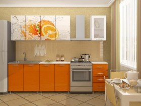 Кухонный гарнитур 1,8м Апельсин (Белый/Оранжевый металлик/Фотопечать апельсин) в Нерюнгри - neryungri.katalogmebeli.com | фото