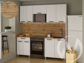 Кухня Кьяра 2.0 м с окапом (белый/карбон фарфор/26мм/дуб вотан) в Нерюнгри - neryungri.katalogmebeli.com | фото 1