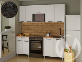 Кухня Кьяра 2.0м с окапом (корпус белый/карбон фарфор) 26мм кастилло темный в Нерюнгри - neryungri.katalogmebeli.com | фото