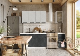 Кухонный гарнитур Нувель 1800мм белый/бетон белый/бетон черный в Нерюнгри - neryungri.katalogmebeli.com | фото