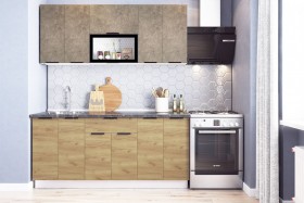 Кухонный гарнитур Стоун 1.8 (белый/камень темно-серый/акация светлая) в Нерюнгри - neryungri.katalogmebeli.com | фото
