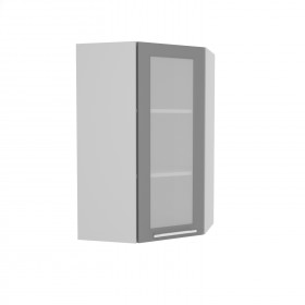 Квадро ВПУС 550 шкаф верхний угловой со стеклом высокий (Белый софт/корпус Серый) в Нерюнгри - neryungri.katalogmebeli.com | фото