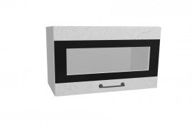 Лофт ПГСФ 600 шкаф верхний горизонтальный со стеклом и фотопечатью (Штукатурка белая/корпус Серый) в Нерюнгри - neryungri.katalogmebeli.com | фото