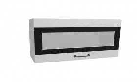 Лофт ПГСФ 800 шкаф верхний горизонтальный со стеклом и фотопечатью (Штукатурка белая/корпус Серый) в Нерюнгри - neryungri.katalogmebeli.com | фото