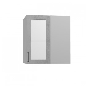 Лофт ПУС 650 шкаф верхний угловой со стеклом (Бетон светлый/корпус Серый) в Нерюнгри - neryungri.katalogmebeli.com | фото