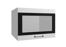 Лофт ВПГСФ 600 шкаф верхний горизонтальный со стеклом высокий с фотопечатью (Штукатурка белая/корпус Серый) в Нерюнгри - neryungri.katalogmebeli.com | фото