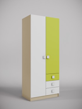 Шкаф 2-х створчатый с ящиками Эппл (Зеленый/Белый/корпус Клен) в Нерюнгри - neryungri.katalogmebeli.com | фото