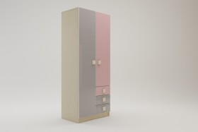 Шкаф 2-х створчатый с ящиками Грэйси (Розовый/Серый/корпус Клен) в Нерюнгри - neryungri.katalogmebeli.com | фото 2