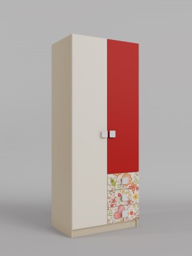 Шкаф 2-х створчатый с ящиками Ретвит (Бежевый/Красный/корпус Клен) в Нерюнгри - neryungri.katalogmebeli.com | фото