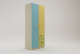 Шкаф 2-х створчатый с ящиками Смайли (Желтый/Голубой/Зеленый/корпус Клен) в Нерюнгри - neryungri.katalogmebeli.com | фото 1