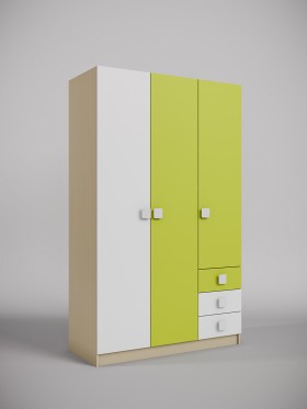 Шкаф 3-х створчатый с ящиками Эппл (Зеленый/Белый/корпус Клен) в Нерюнгри - neryungri.katalogmebeli.com | фото