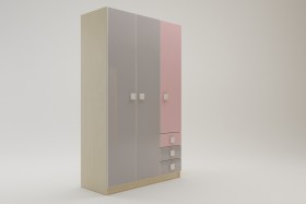 Шкаф 3-х створчатый с ящиками Грэйси (Розовый/Серый/корпус Клен) в Нерюнгри - neryungri.katalogmebeli.com | фото 2