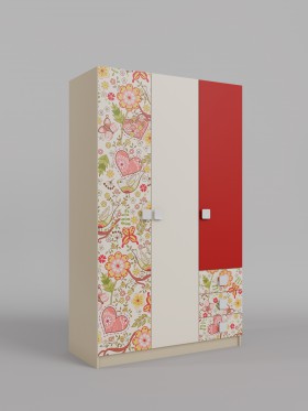 Шкаф 3-х створчатый с ящиками Ретвит (Бежевый/Красный/корпус Клен) в Нерюнгри - neryungri.katalogmebeli.com | фото