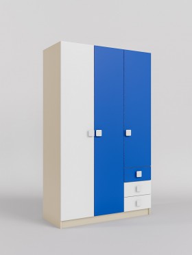 Шкаф 3-х створчатый с ящиками Скай (Синий/Белый/корпус Клен) в Нерюнгри - neryungri.katalogmebeli.com | фото