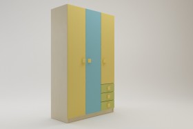 Шкаф 3-х створчатый с ящиками Смайли (Желтый/Голубой/Зеленый/корпус Клен) в Нерюнгри - neryungri.katalogmebeli.com | фото