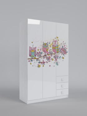 Шкаф 3-х створчатый с ящиками Совушки (Белый/корпус Выбеленное дерево) в Нерюнгри - neryungri.katalogmebeli.com | фото 1