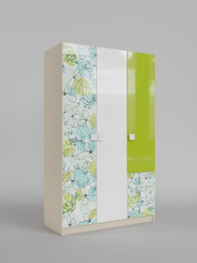 Шкаф 3-х створчатый с ящиками Твит (Белый/Зеленый/корпус Клен) в Нерюнгри - neryungri.katalogmebeli.com | фото 1