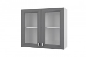 Шкаф 80 с 2-мя витринами Ева (Графит Софт/корпус Белый) в Нерюнгри - neryungri.katalogmebeli.com | фото