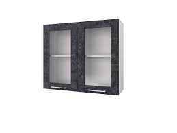 Шкаф 80 с 2-мя витринами Лофт (Камень Арья/корпус Белый) в Нерюнгри - neryungri.katalogmebeli.com | фото