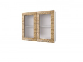 Шкаф 80 с 2-мя витринами Полонез (Сосна Бран/Белый) в Нерюнгри - neryungri.katalogmebeli.com | фото