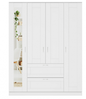Шкаф четырехдверный Сириус с 1 зеркалом и 2 ящиками белый в Нерюнгри - neryungri.katalogmebeli.com | фото 1