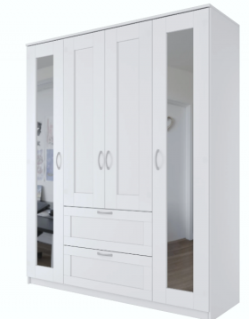 Шкаф четырехдверный Сириус с 2 зеркалами и 2 ящиками белый в Нерюнгри - neryungri.katalogmebeli.com | фото